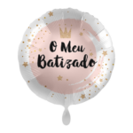 Balão O Meu Batizado Rosa Foil 43cm